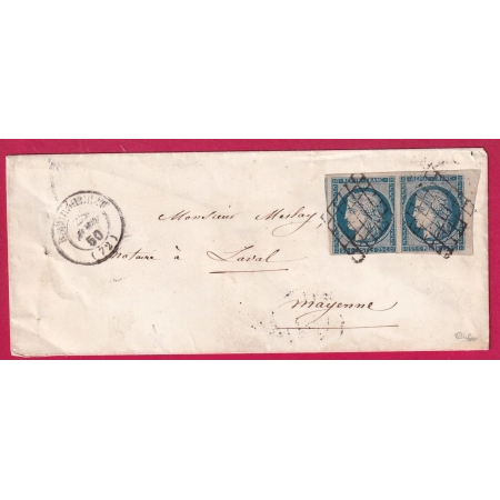 N°4 PAIRE BORD DE FEUILLE GRILLE RAMBOUILLET SEINE ET OISE POUR LAVAL MAYENNE 1850 SIGNE CALVES LETTRE