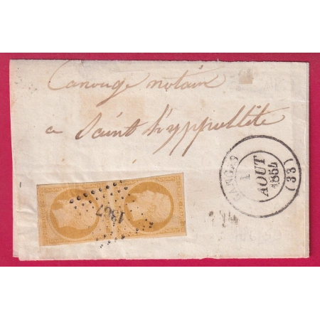 N°13 BISTRE SUR CHAMOIS PAIRE PC 1367 CAD TYPE 14 GANGES HERAULT 1854 POUR ST HYPPOLITTE LETTRE
