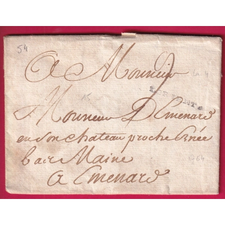 MARQUE DE LORIENT MORBIHAN LENAIN N°4 INDICE 15 POUR ERNEE 1764 LETTRE
