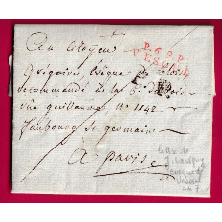 MARQUE P69P VESOUL EN ROUGE + PP BONNET PHRYGIENS POUR PARIS AN 7 HAUTE SAONE LETTRE