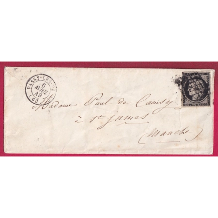 N°3 GRILLE PASSY LES PARIS SEINE 6 AVRIL 1849 POUR ST JAMES MANCHE LETTRE