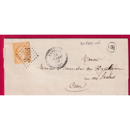 N°21 GC 3085 RANVILLE CALVADOS CAD TYPE 22 OR AMFREVILLE POUR CAEN 1866 LETTRE