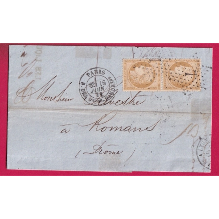 N°36 PAIRE PARIS ETOILE 7 R DES VLLES HAUDRTES 16 JUIN 1871 POUR ROMANS ISERE LETTRE