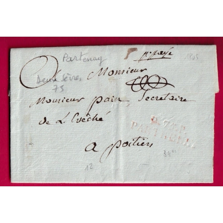 MARQUE P75P PARTENAY DEUX SEVRES 1805 POUR POITIERS VIENNE INDICE 12 LETTRE