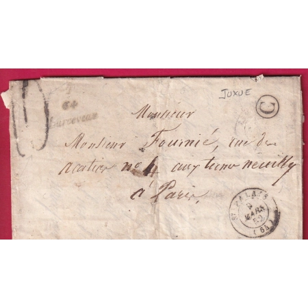 CURSIVE 64 LARCEVEAU BASSES PYRENEES BOITE RURALE C JUXUE POUR PARIS TAXE TAMPON 10 T15 ST PALAIS LETTRE
