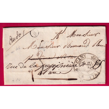 CAD TYPE 11 CANY SEINE INFERIEURE CURIOSITE CACHET DE FACTEUR EU RECTO POUR PARIS REEXPEDIEE LETTRE
