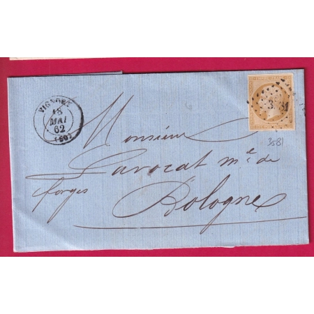 N°13B PC 3581 PC 3581 VIGNORY HAUTE MARNE POUR BOLOGNE SUR MARNE CAD TYPE 22 AU DOS LETTRE