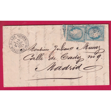 N°37 X2 PARIS ETOILE 35 11 JUILLET 1871 MINISTERE DES FINANCES POUR MADRID ESPAGNE LETTRE