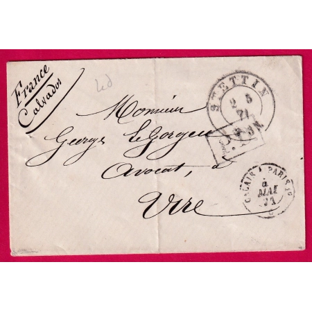 GUERRE 1870 PRISONNIER DE GUERRE STETTIN ALLEMAGNE PRUSSE 2 MAI 1871 POUR VIRE CALVADOS PERIODE POUR LA COMMUNE LETTRE