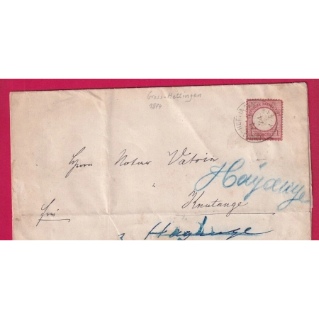 ALSACE LORRAINE GROSS HETTINGEN HETTANGE GRANDE POUR KNUTANGE REEXP HAYANGE MOSELLE 1874 LETTRE