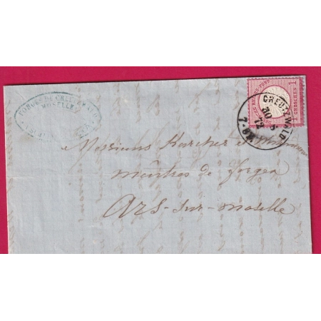 ALSACE LORRAINE CREUTZWALD MOSELLE 1872 POUR ARS SUR MOSELLE LETTRE