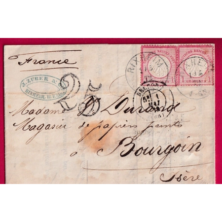 ALSACE LORRAINE RIXHEIM 1872 TAXE TAMPON 25 POUR BOURGOIN ISERE LETTRE