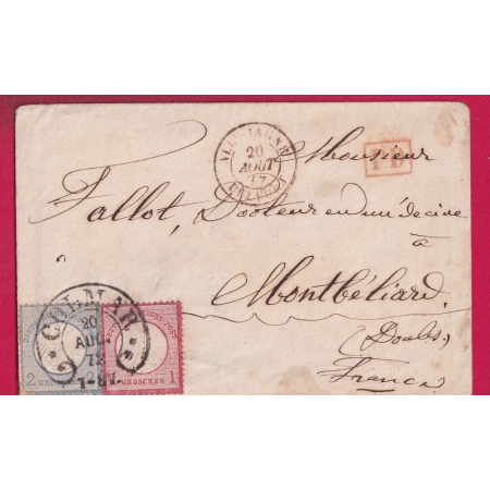 ALSACE LORRAINE COLMAR HAUT RHIN POUR MONTBELIARD DOUBS 1872 LETTRE