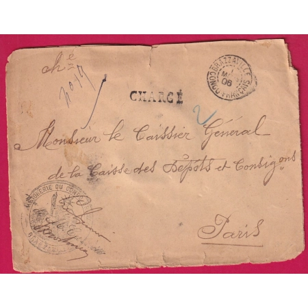 CONGO FRANCAIS LETTRE EN FRANCHISE CHARGE TRESORERIE DU CONGO FRANCAIS POUR PARIS 1906 LETTRE