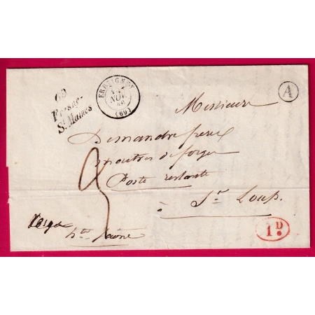 CURSIVE 69 FRESNE ST MAMES HAUTE SAONE TYPE 15 FRETIGNEY BPOITE RURALE A VELLEXON DECIME RURAL POUR ST LOUP LETTRE