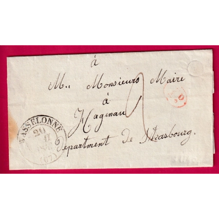 CAD TYPE 13 WASSELONNE BAS RHIN BOITE RURALE V A IDENTIFIER + DECIME RURAL POUR HAGUENAU LETTRE