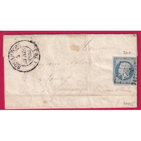 N°14 BLEU LAITEUX PC 2717 CAD TYPE 14 ROMANECHE SAONE ET LOIRE POUR GUEUGNON INDICE 15 LETTRE