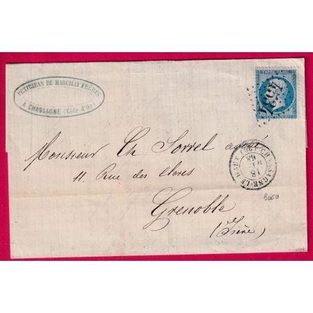 N°22 GC EN BLEU 4534 CHASSAGNE LE HAUT COTE D'OR SIGNE CERES POUR GRENOBLE ISERE LETTRE