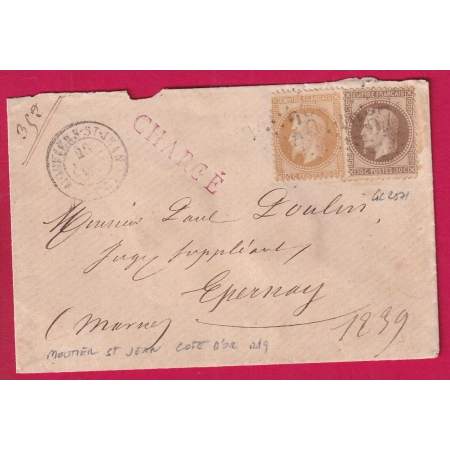 N°28 30 GC 2571 MOUTIERS ST JEAN COTE D'OR LETTRE CHARGE POUR EPERNAY LETTRE