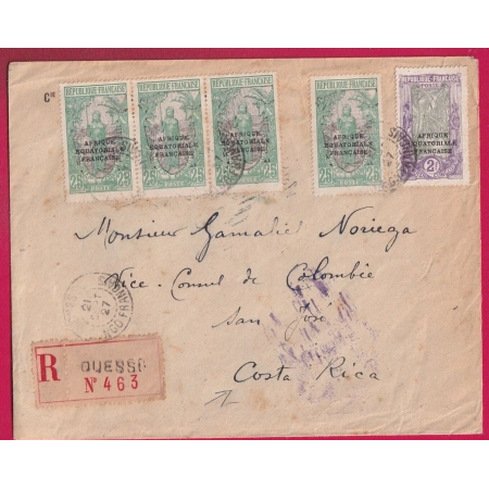 AEF OUESSO CONGO FRANCAIS 1927 RECOMMANDE POUR SAN JOSE COSTA RICA LETTRE