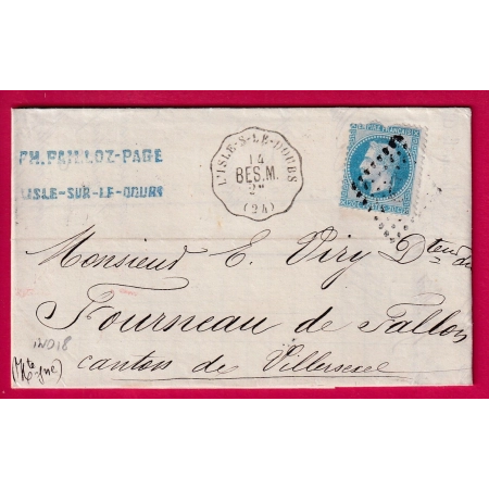 N°28 CONVOYEUR STATTION L'ISLE SUR LE DOUBS POUR FOURNEAU DE FALLON BUREAU PASSE 4169 AU DOS VESOUL INDICE 18 LETTRE