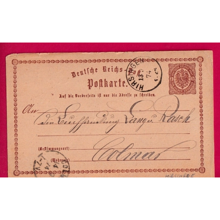 ALSACE LORRAINE HIRSINGEN HIRSINGUE HAUT RHIN 1874 POUR COLMAR LETTRE