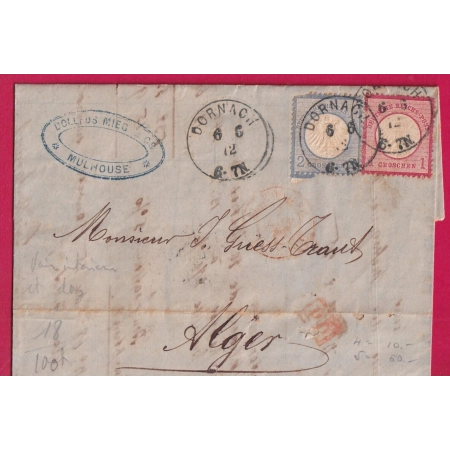 ALSACE LORRAINE DORNACH HAUT RHIN 1872 POUR ALGER ALGERIE LETTRE