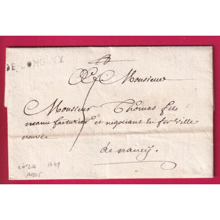 MARQUE DE LONGWY MEURTHE ER MOSELLE LENAIN N°2A 1749 INDICE 15 POUR NANCY LETTRE