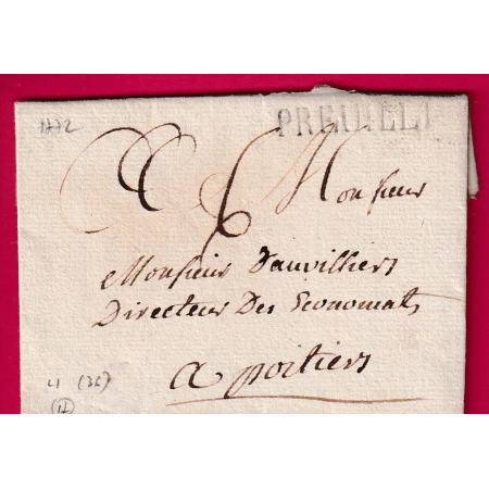 MARQUE PREUILLY INDRE ET LOIRE LENAIN N°1 1772 INDICE 17 POUR POITIERS VIENNE LETTRE