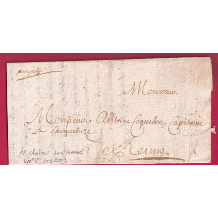 MARQUE PORT PAYE CHALONS SUR MARNE 1718 LENAIN N°13 INDICE 20 POUR REIMS LETTRE