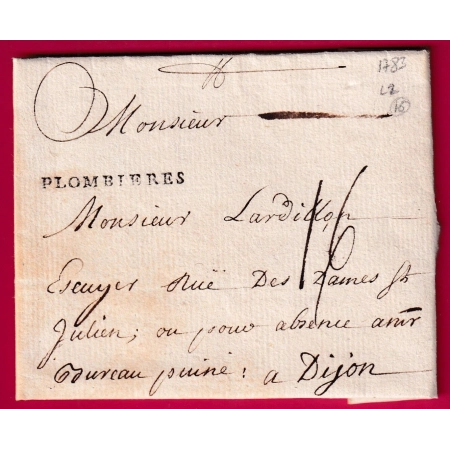 MARQUE PLOMBIERES VOSGES 1732 LENAIN N°2 INDICE 16 POUR DIJON LETTRE
