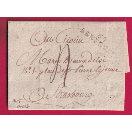 MARQUE BENFELDS BENFELD BAS RHIN AN5 1797 INDICE 12 POUR STRABOURG LETTRE