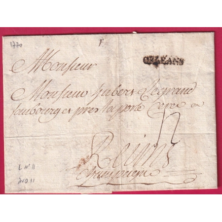 MARQUE ORLEANS LOIRET 1770 LENAIN N°11 POUR REIMS INDICE 11 LETTRE