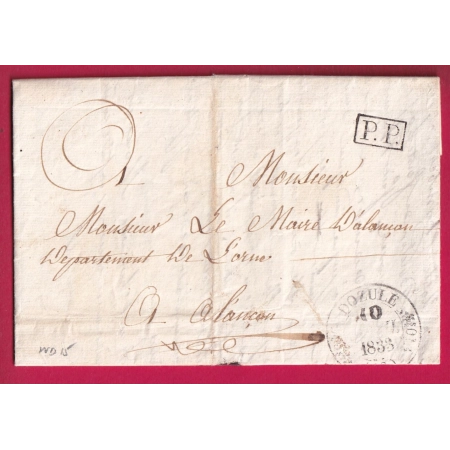 CAD TYPE 11 DOZULE CALVADOS + PP NOIR 1833 POUR ALENCON ORNE INDICE 15 LETTRE