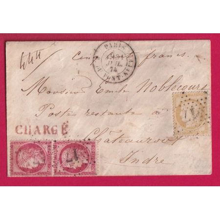 N°55 + 57 PAIRE PARIS ETOILE 17 R DU PONT-NEUF LETTRE CHARGE POUR CHATEAUROUX INDRE LETTRE