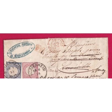 ALSACE LORRAINE MARLENHEIM BAS RHIN POUR LUNEVILLE NANCY BUREAU DE PASSE AU DOS MEURTHE ET MOSELLE LETTRE