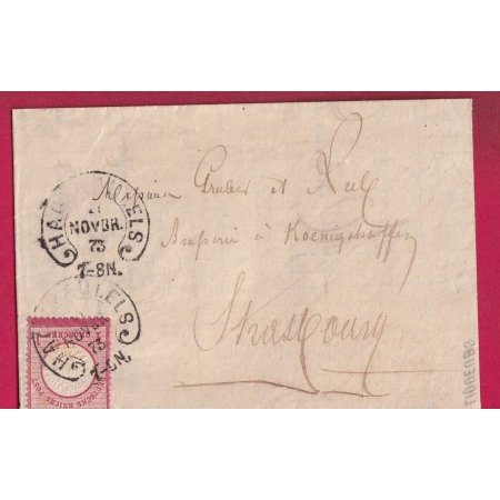ALSACE LORRAINE FER A CHEVAL HAGUENAU 1873 BAS RHIN POUR STRASBOURG LETTRE