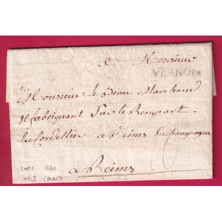 MARQUE VERNON EURE 1770 LENAIN N°1 INDICE 13 POUR REIMS MARNE LETTRE