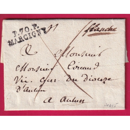 MARQUE P70P MARCIGNY SAONE ET LOIRE POUR AUTUN 1811 INDICE 15 LETTRE