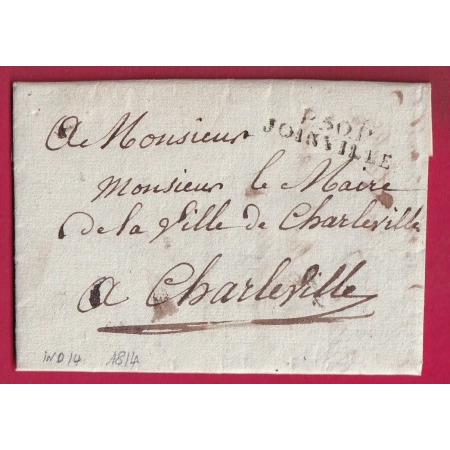 MARQUE P50P JOINVILLE HAUTE MARNE 1814 POUR CHARLEVILLE ARDENNES INDICE 14 LETTRE