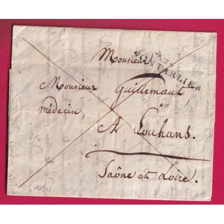 MARQUE P24P PONTARLIER DOUBS 1817 POUR LOUHANS SAONE ET LOIRE INDICE 11 LETTRE