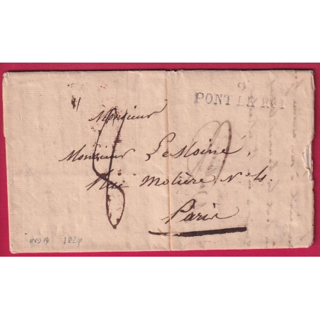 MARQUE 9 PONT LE ROI AUBE 1824 POUR PARIS INDICE 14 LETTRE