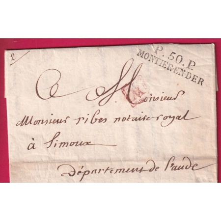 MARQUE P50P MONTIERENDER HAUTE MARNE 1825 POUR LIMOUX AUDE PORT VERIFIE INDICE 15 LETTRE
