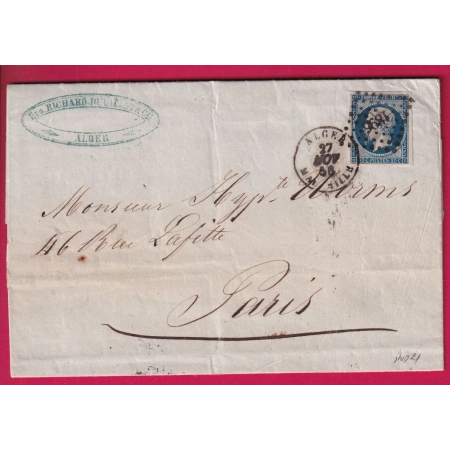 N°14 PC 1896 CAD ALGER MARSEILLE INDICE 21 ALGERIE POUR PARIS LETTRE