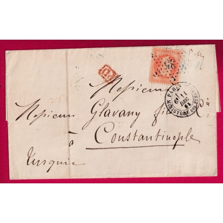 N°31 PARIS ETOILE 35 MINISTERE DES FINANCES POUR CONSTANTINOPLE TURQUIE TURKEY 1868 LETTRE