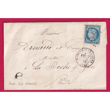 N°60 GC 1542 FONTENAY LE COMTE VENDEE BOITE RURALE I POIRE SUR VELLUIRE POUR LA ROCHE SUR YON 1872 LETTRE