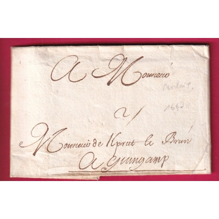 LETTRE DE MORLAIX FINISTERE 1667 POUR GUINGAMP TAXE 2 INDICE 19 LETTRE