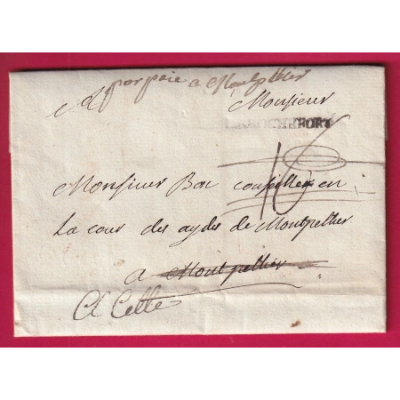 MENTION PORT PAYE A MONTPELLIER HERAULT 1773 DEPART ROCHEFORT CHARENTE INFERIEURE REEXP A CETTE LETTRE