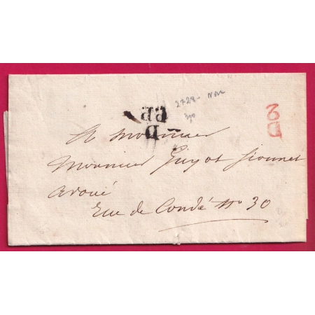 PARIS PETITE POSTE DPP EN NOIR BOITIER D2 EN ROUGE 1828 LETTRE