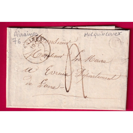 CAD TYPE 15 AIRAINES SOMME BOITE RURALE T HOCQUINCOURT POUR EVREUX EURE 1848 LETTRE